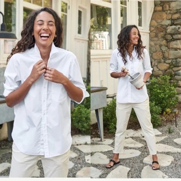 FRANK & EILEEN JOEDY Boyfriend Button-Up Shirt in White - Picture 1 of 9